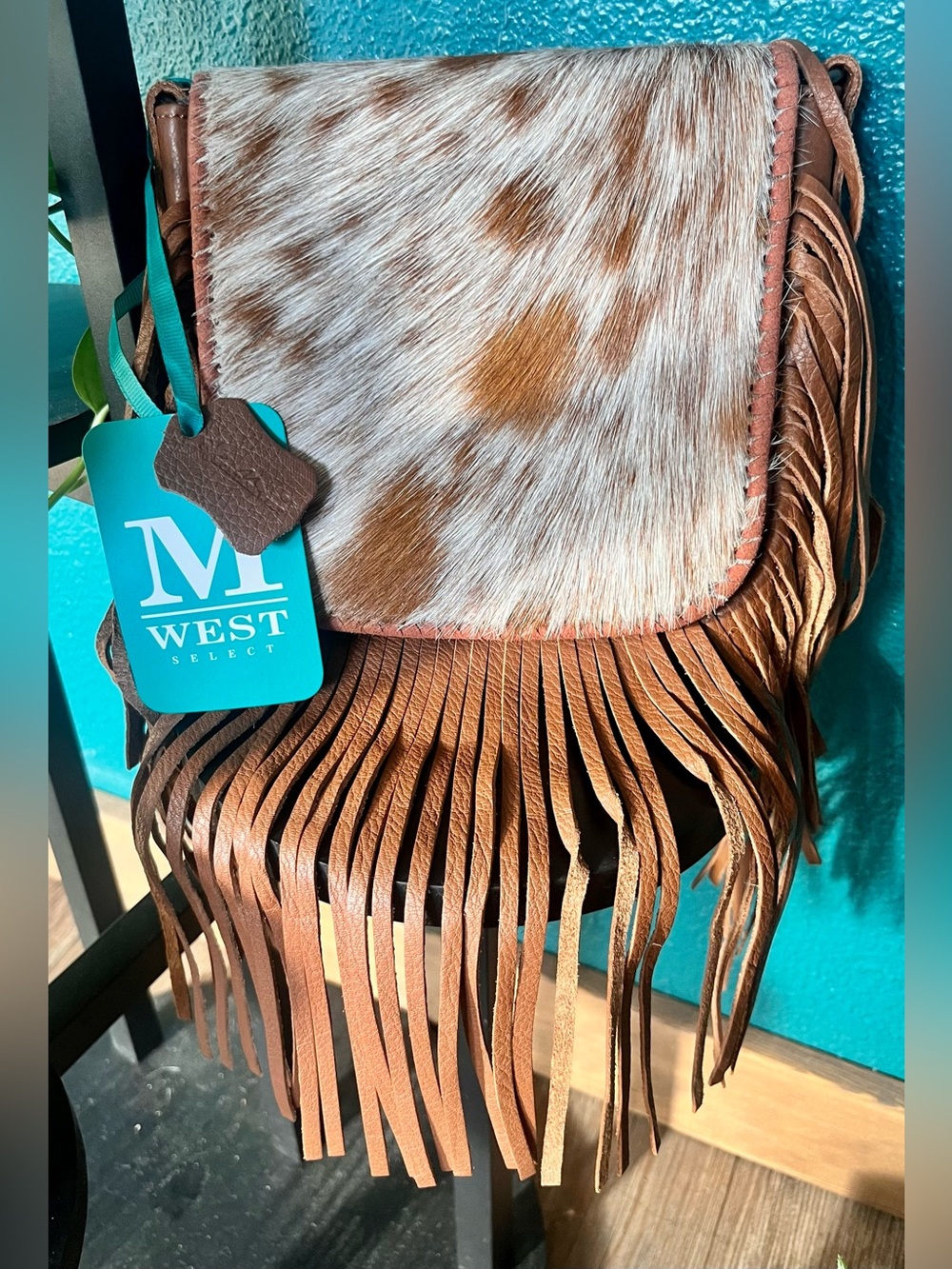 Montana West Brown & White Cowhide Fringe Crossbody - Picture 2 of 14